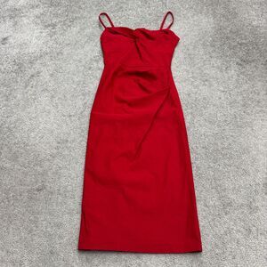 Stop Staring! Alicia Estrada Ruched Wiggle Pencil Midi Dress Womens Small Red